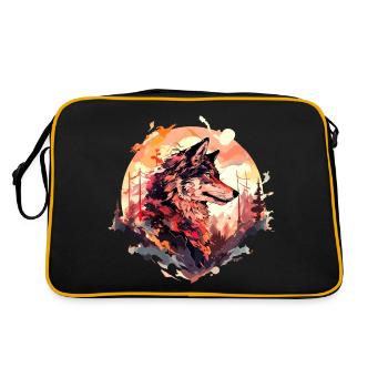 Wolf Wolfskopf Natur Wildnis Wald Bäume Kunst - Retro Tasche - Schwarz/Gold - Hinten
