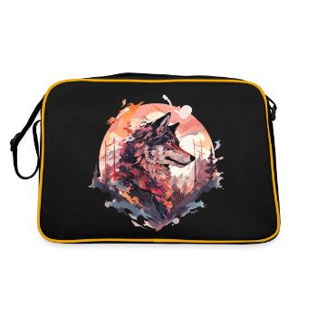 Wolf Wolfskopf Natur Wildnis Wald Bäume Kunst - Retro Tasche - Schwarz/Gold - Hinten