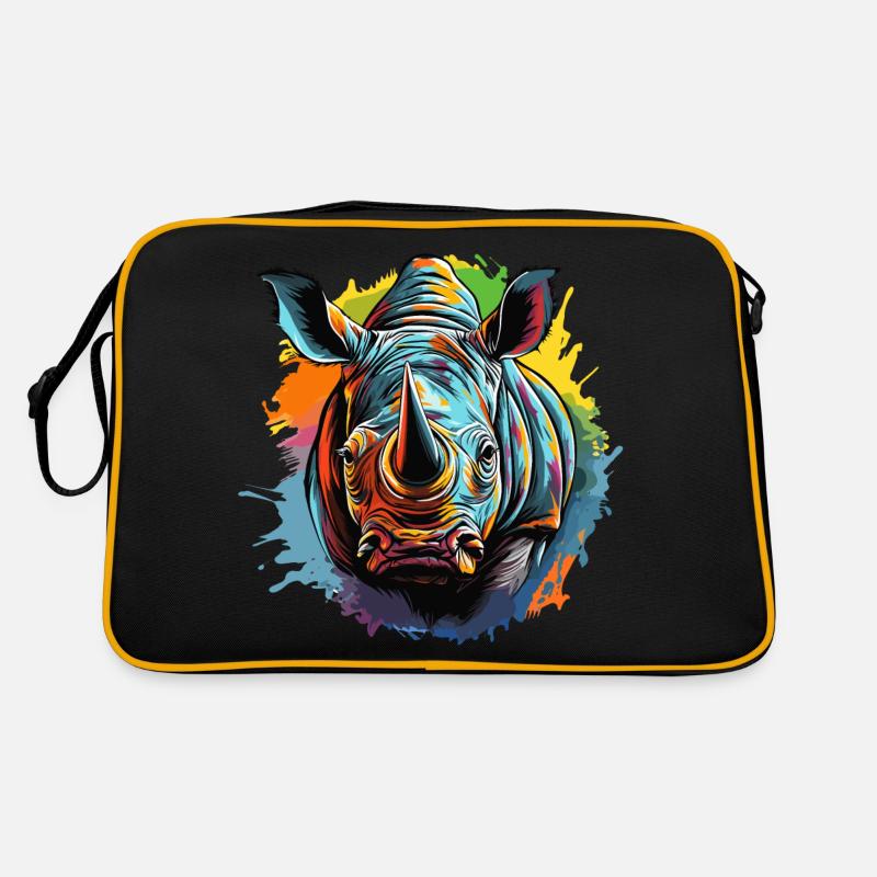 Buntes Nashorn - Retro Tasche - Schwarz/Gold