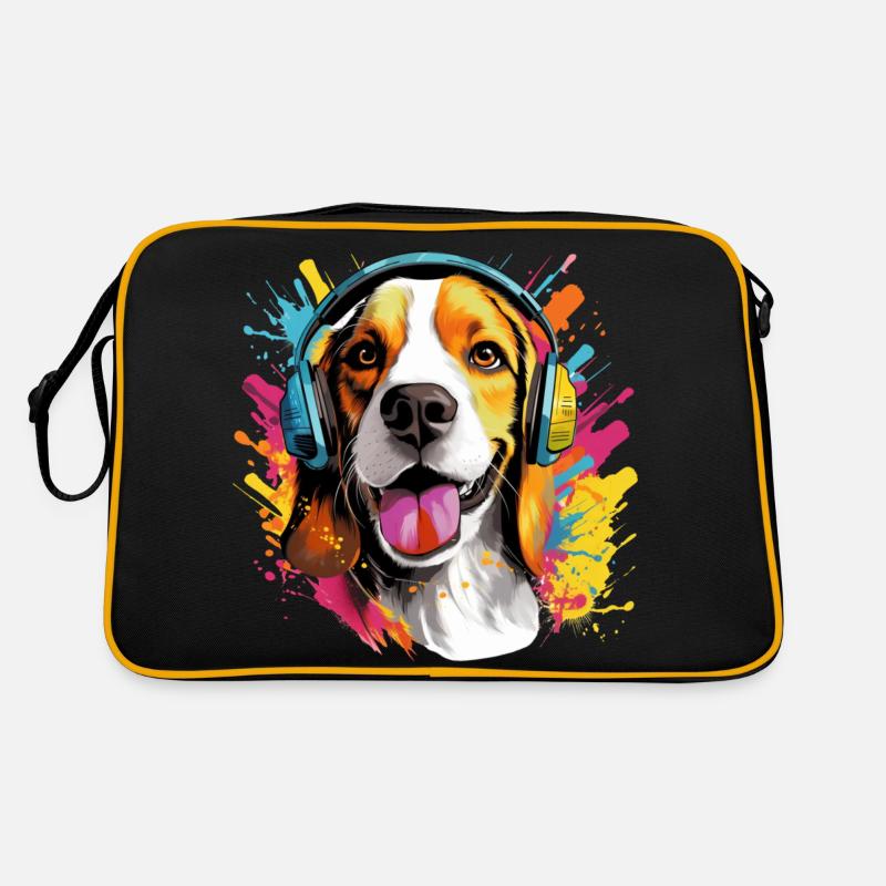 Bunter Beagle mit Kopfhörer Farbspritzer Retro Tasche