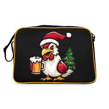 Hahn Weihnachten Bier - Retro Tasche - Schwarz/Gold - Hinten