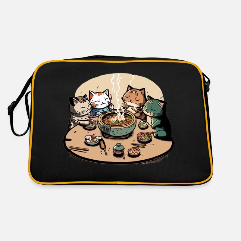 Doodle Cats - Retro Tasche - Schwarz/Gold