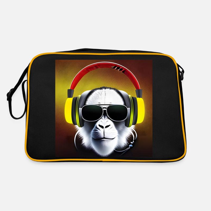 Affe mit Kopfhörern Retro Tasche