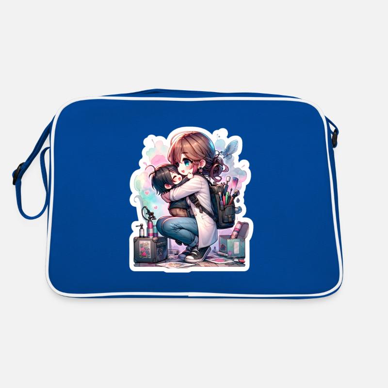 An Artist Mom Hugging Her Kid After Work Retro Bag
