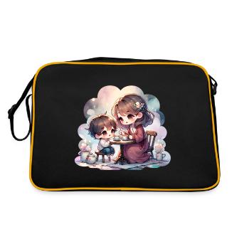 Mother and Son Enjoying a Cozy Tea Party - Retro Bag - black/gold - Back