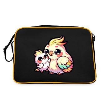 Nymphensittichmutter mit ihrem Baby zum Muttertag - Retro Tasche - Schwarz/Gold - Hinten