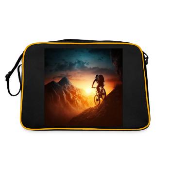 Downhill Grafik Sonnenuntergang Tal abfahrt - Retro Tasche - Schwarz/Gold - Hinten