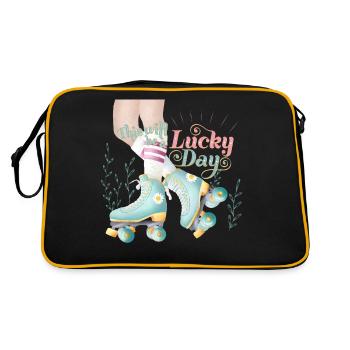 Rollschuh-fahrendes Mädchen - Retro Tasche - Schwarz/Gold - Hinten