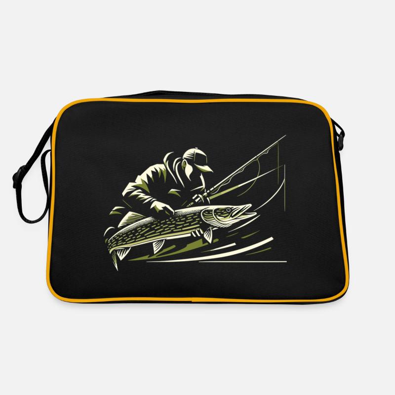 Pêche Pêcheur Brochet Poisson Géant Vert Olive Cadeau Sac Retro