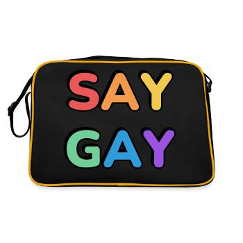 SAY GAY rainbow pride text - Retro Bag - black/gold - Back