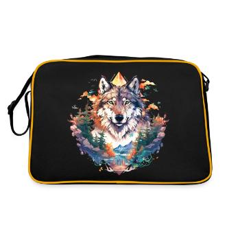 Wolf Wolfskopf Natur Wildnis Wald Bäume Kunst - Retro Tasche - Schwarz/Gold - Hinten