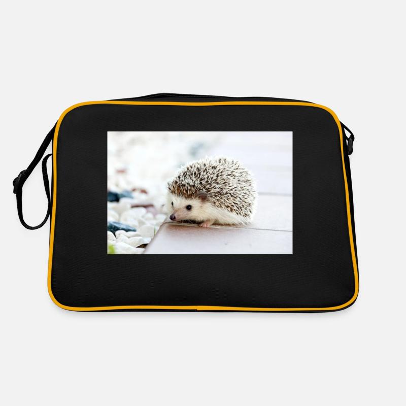 Igel im Morgengrauen - Retro Tasche - Schwarz/Gold