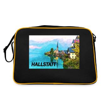 Hallstatt künstlerisch - Retro Tasche - Schwarz/Gold - Hinten