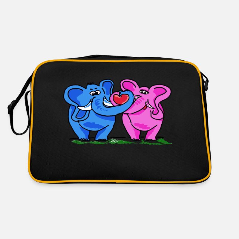 2 Funny cute cute elephants in comic style - Retro Bag - black/gold