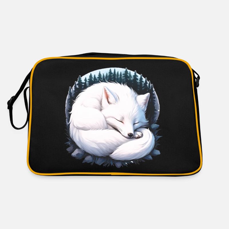 Polarfuchs schläft im Wald Fuchs Skandinavien Fox - Retro Tasche - Schwarz/Gold