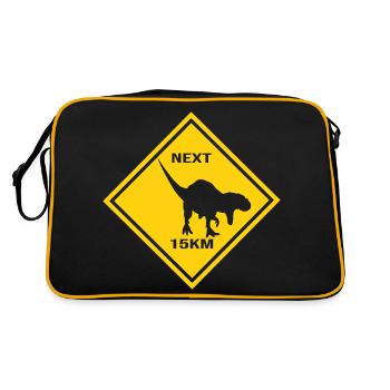Allosaurus Verkehrsschild Design, Achtung Dinos - Retro Tasche - Schwarz/Gold - Hinten