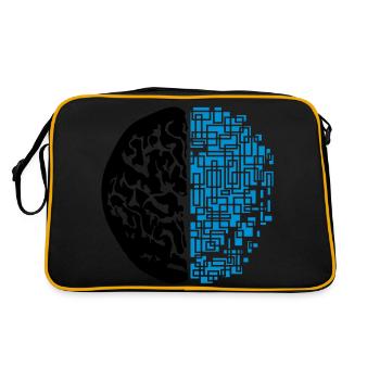 design black digital android synthetic robot - Retro Bag - black/gold - Back