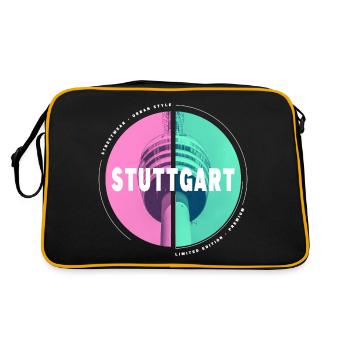 Stuttgart Deutschland Stadt Skyline Heimat Liebe - Retro Tasche - Schwarz/Gold - Hinten