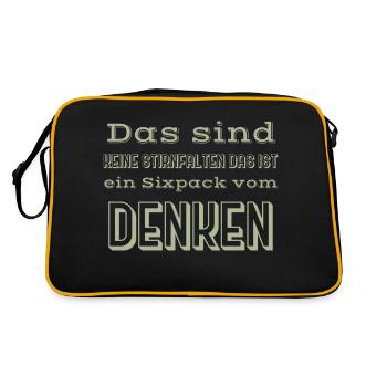 sixpack spruch - Retro Tasche - Schwarz/Gold - Hinten