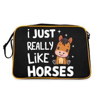 Pferd Pferde Reiten Pferdereiten Sprungreiten - Retro Tasche - Schwarz/Gold - Hinten