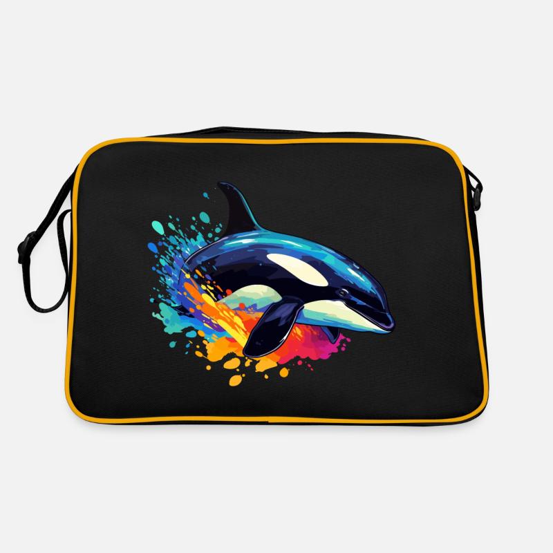 Bunter Schwertwal Orca - Retro Tasche - Schwarz/Gold