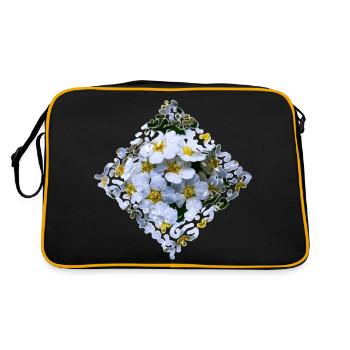 Weiße Blüten - Retro Tasche - Schwarz/Gold - Hinten