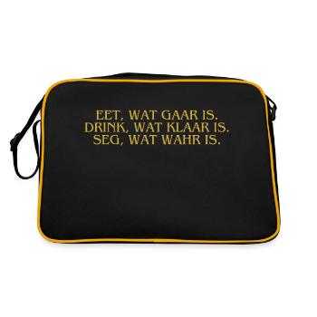 Plattdeutsch Ostfriesland "Eet, wat gaar is." - Retro Tasche - Schwarz/Gold - Hinten