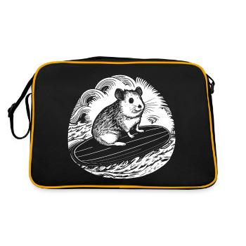 Hamster auf Surfboard - Retro Tasche - Schwarz/Gold - Hinten