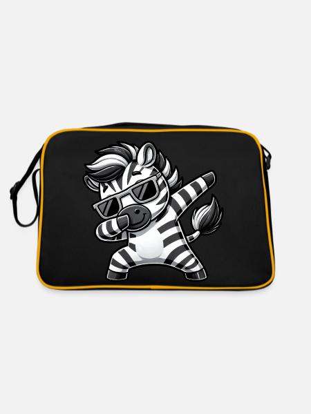 Cooles Zebra Dab Cartoon mit Sonnenbrille - Retro Tasche - Schwarz/Gold - Hinten