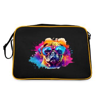 Mopshund mit Sonnenbrille - Retro Tasche - Schwarz/Gold - Hinten