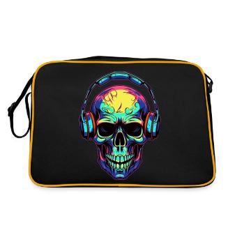 Bunter abstrakter Totenkopf mit Kopfhörer - Retro Tasche - Schwarz/Gold - Hinten