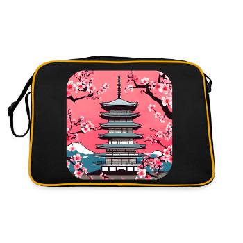 Asien Urlaub Tempel Relax - Retro Tasche - Schwarz/Gold - Hinten
