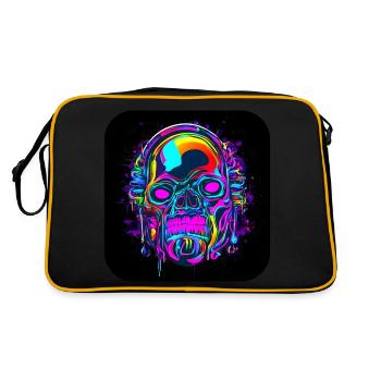 Neon Skull Abstract Cyberpunk Style - Retro Bag - black/gold - Back