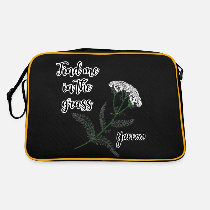 Finde mich im Gras... Schafgarbe - Retro Tasche - Schwarz/Gold