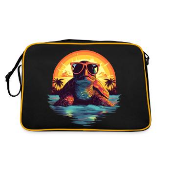 Sea turtle with sunglasses on the beach - Retro Bag - black/gold - Back