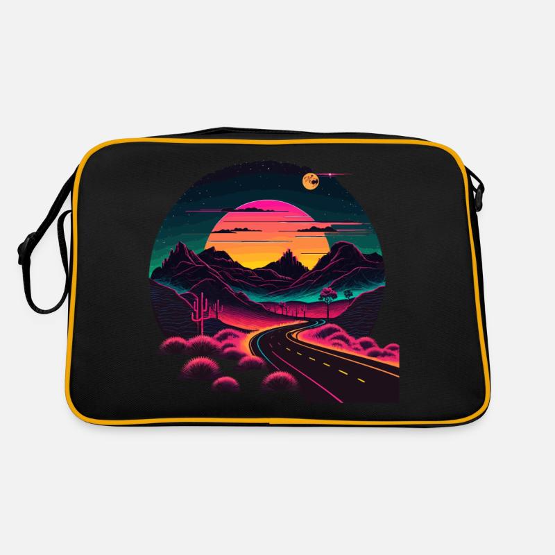 Straße im Synthwave-Stil - Retro Tasche - Schwarz/Gold