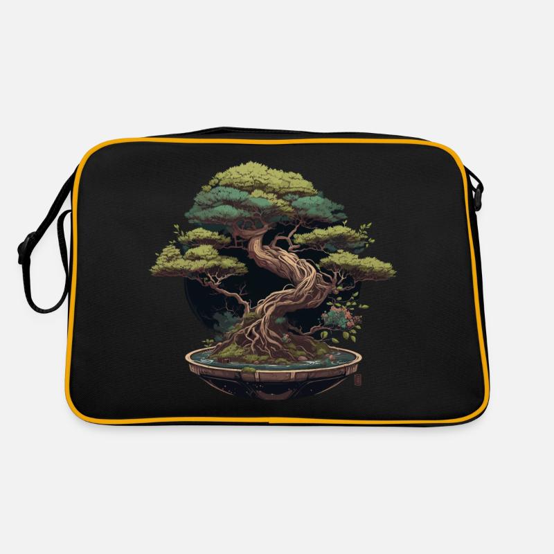 Geschnitzter Bonsai-Baum - Retro Tasche - Schwarz/Gold