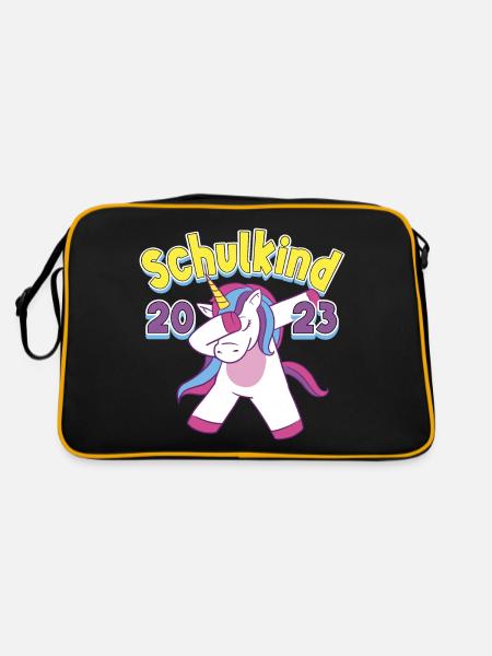 Schulkind 2023 Dabbing Einhorn Einschulung - Retro Tasche - Schwarz/Gold