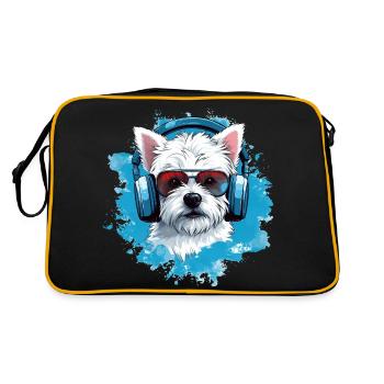 Westie mit Kopfhörern - Retro Tasche - Schwarz/Gold - Hinten