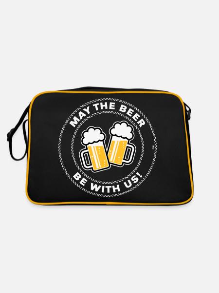 May The Beer Be With Us! (Spruch / 3C / NEG) - Retro Tasche - Schwarz/Gold - Hinten