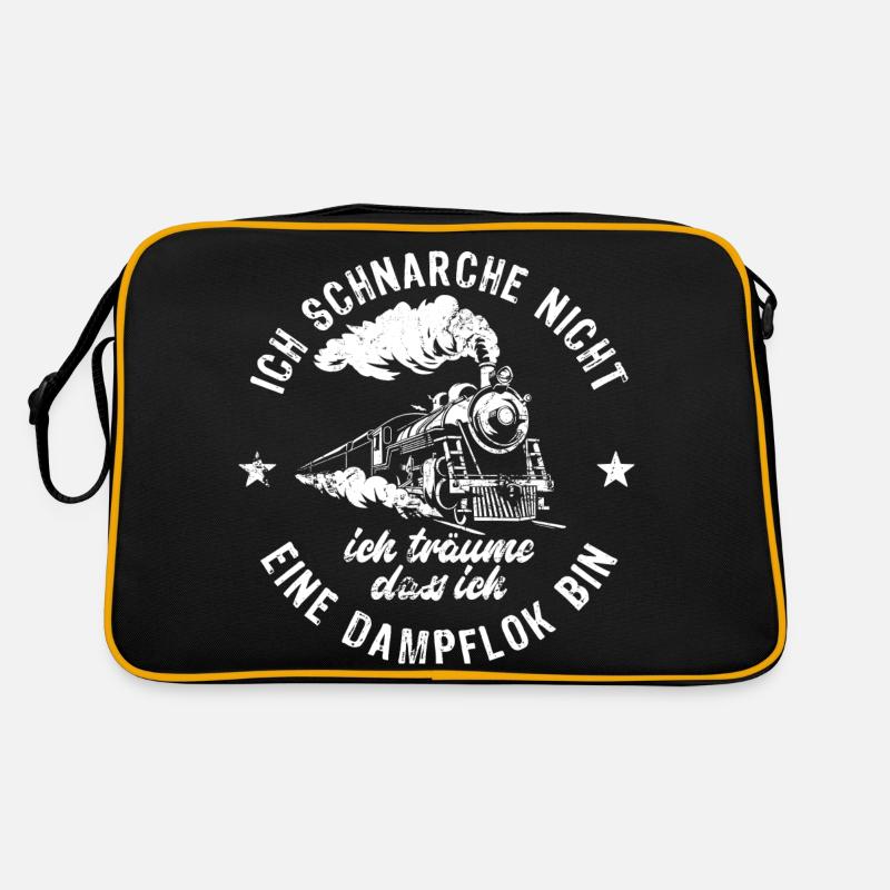 Ich schnarche nicht ich träume - Dampflok - Spruch - Retro Tasche - Schwarz/Gold