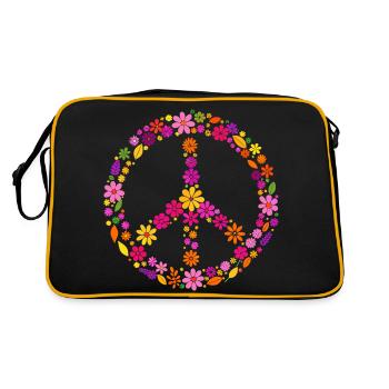 Peace, Floral Wreath, Peace Sign, Gift - Retro Bag - black/gold - Back