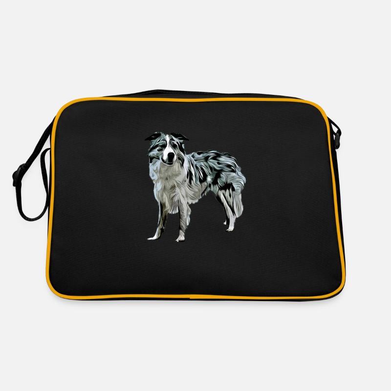 Border Collie Black Merle - Retro Tasche - Schwarz/Gold