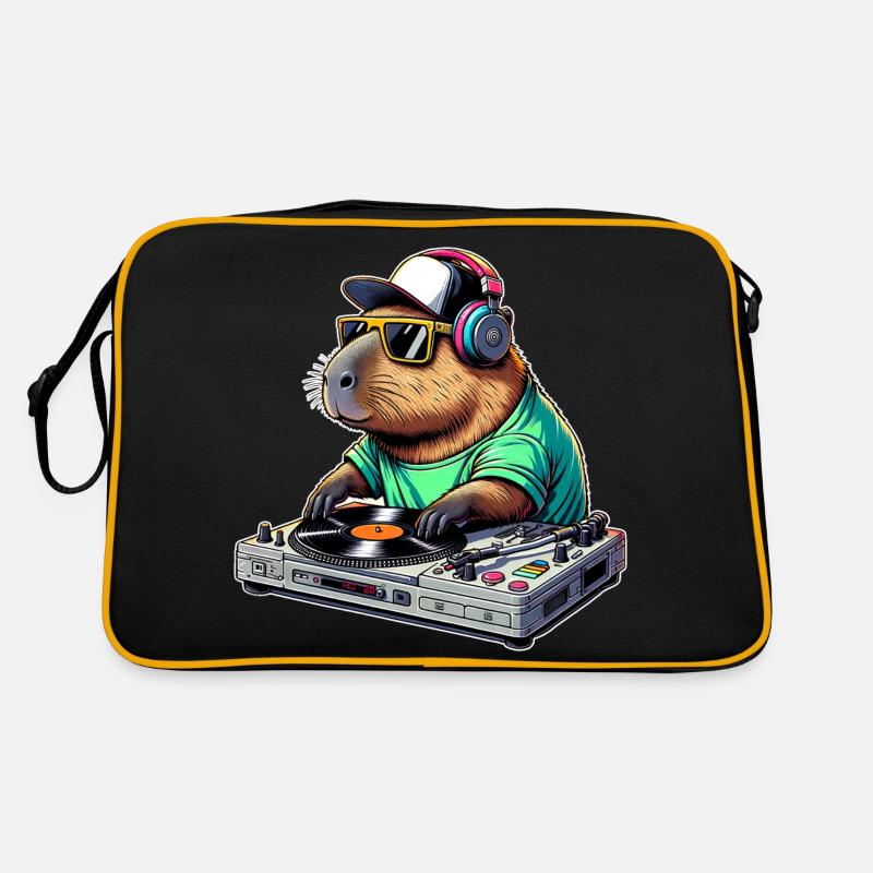 Capybara Dj - Retro Tasche - Schwarz/Gold