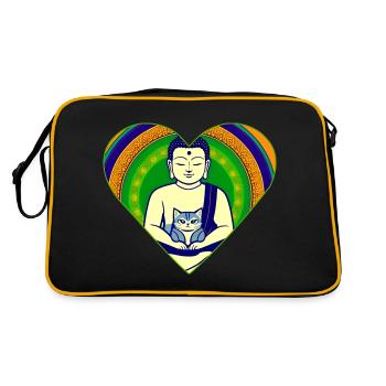 Bouddha avec chat en forme de cœur coloré - Sac Retro - noir/or - Dos