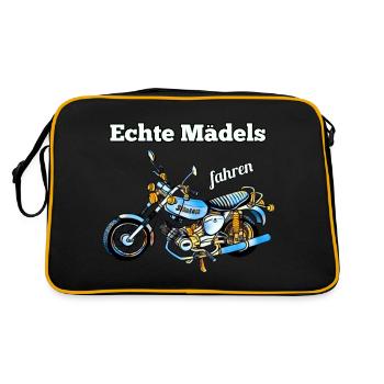 Echte Mädels fahren Simson Moped Nostalgie - Retro Tasche - Schwarz/Gold - Hinten