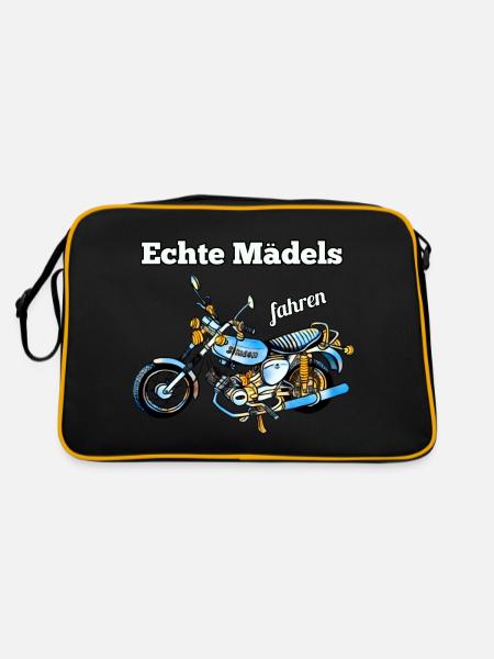 Echte Mädels fahren Simson Moped Nostalgie - Retro Tasche - Schwarz/Gold - Hinten
