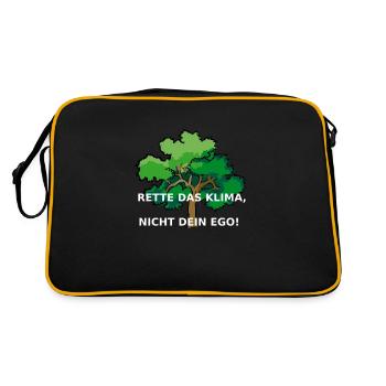 Rette das Klima, nicht dein Ego! - Retro Tasche - Schwarz/Gold - Hinten