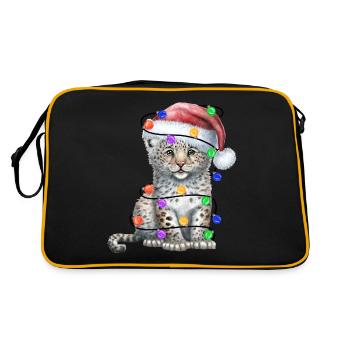 Leopard with Christmas hat and lights - Retro Bag - black/gold - Back