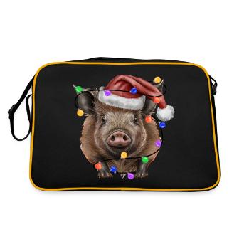 Wild boar with Christmas hat and lights - Retro Bag - black/gold - Back